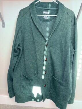 Duluth Trading Co. Men's Green Cardigan with Woven Button Detail